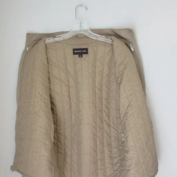 Michael Kors Tan Removable Vest Mock Neck Pockets Zip Long Sleeve Large Jacket - Picture 4 of 10